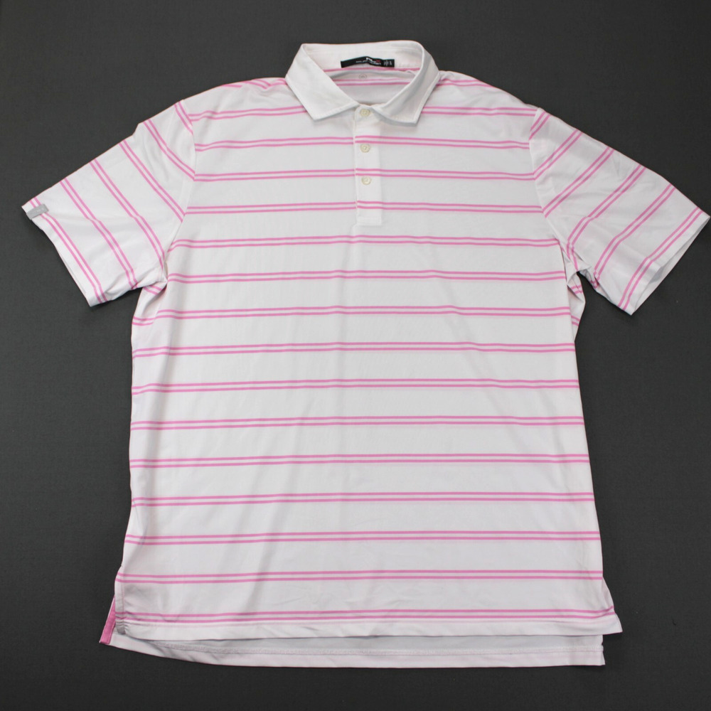 RLX Ralph Lauren Striped Polo Shirt Mens XL Pink White Cotton Short Sleeve